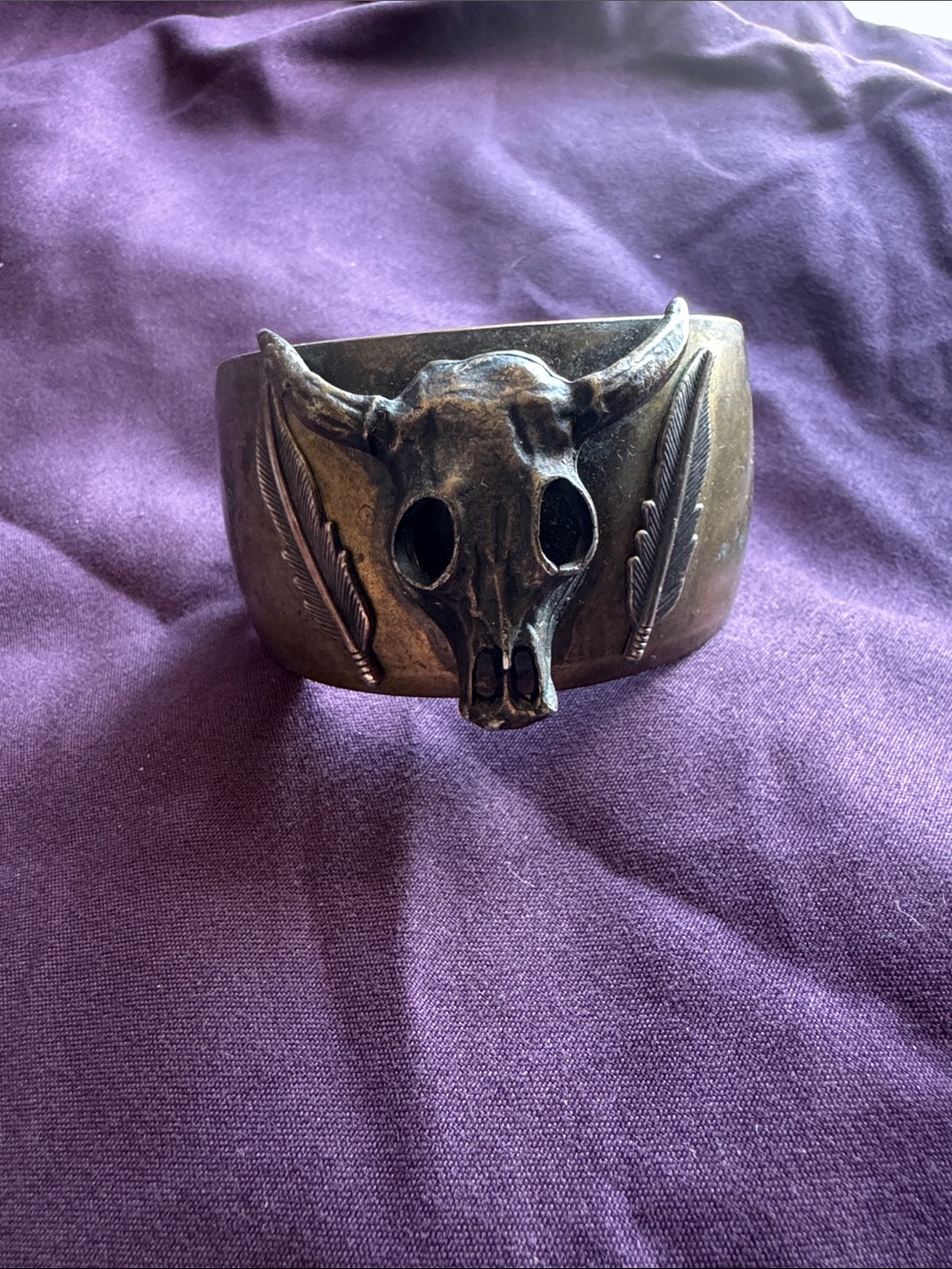 Western Bull Skull Cuff Bracelet in Bronze Tone